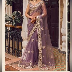 Purple Embroidered Saree